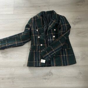 Plaid Tweed Jacket in Green and Orange